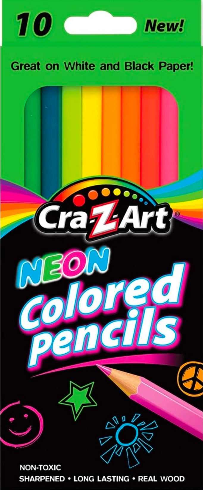 Neon Colored Pencils, 10 Assorted Lead/barrell Colors, 10/set